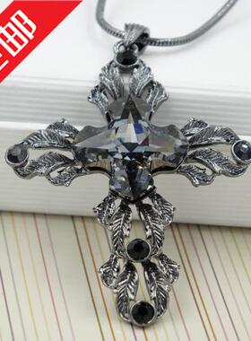 十字架水晶长款毛衣链新光饰品