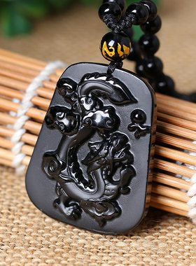 黑曜石生肖猴吊坠