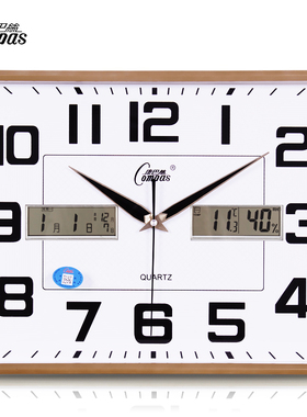 康巴丝温湿度挂钟客厅卧室办公室钟表静音日历万年历大号石英钟