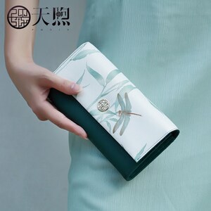 Pmsix真皮2023新款三折钱包手拿包小清新牛皮印花手包信封包女包