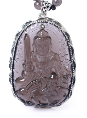 冰种黑曜石925银文殊菩萨吊坠