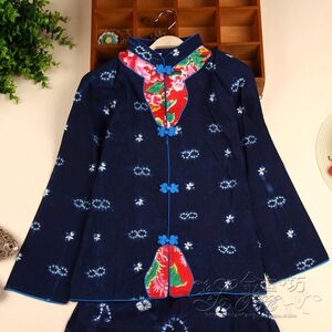 民族服饰宝宝唐装春秋长袖中式蓝印花布大童拍照演出服儿童套装