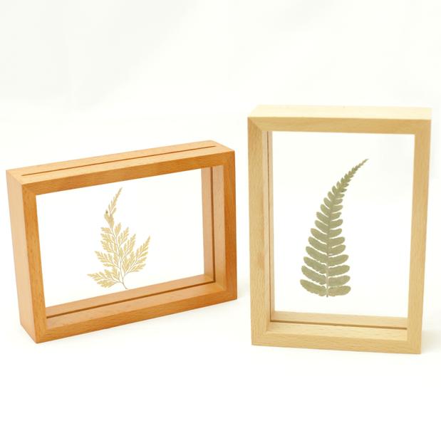 日式榉木实木天然树叶双面相框