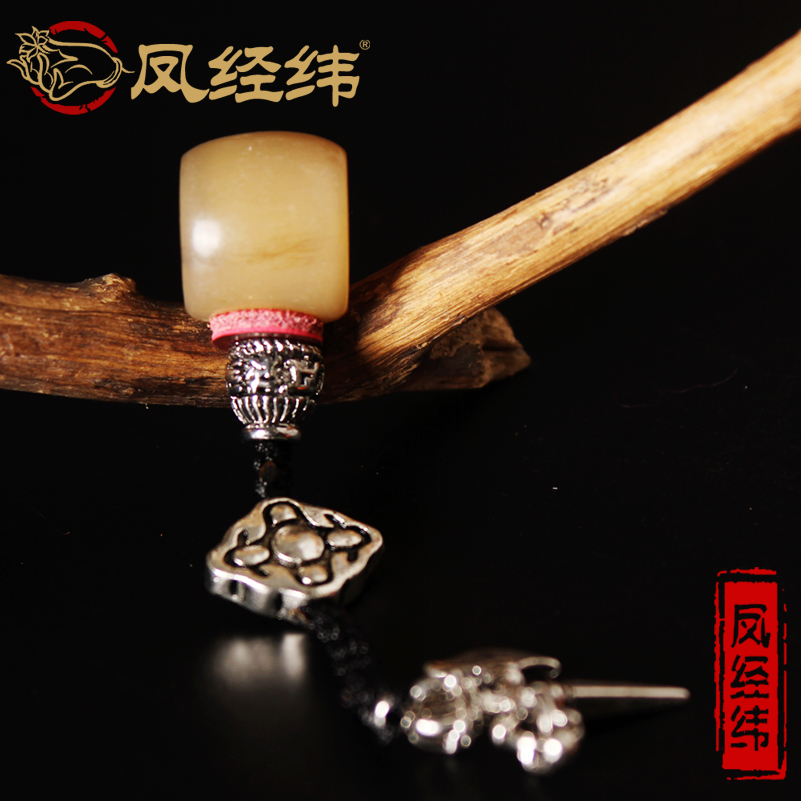 天然藏式白牛角三通佛头 合金银佛塔隔片背云DIY星月金刚菩提配饰