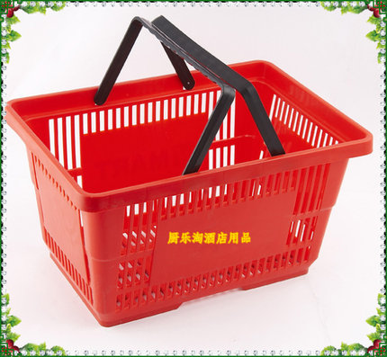 促销加厚超市塑料购物篮手提篮平底买菜篮子超市手提篮子