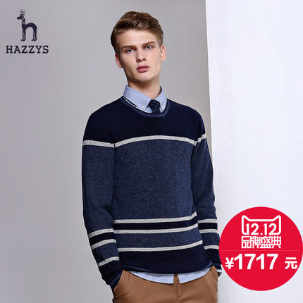 <em>Hazzys</em>哈吉斯2015秋冬男装<em>休闲</em>羊毛衫<em>男士</em>长