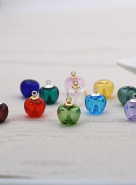 新品香水香薰精油吊坠含24K包金纯银吊帽 苹果形状瓶耳饰手工材料