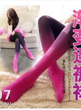 日系原宿风渐变色天鹅绒扎染丝袜
