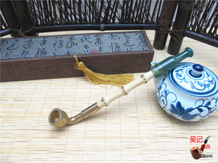 惊爆直式烟袋黄铜烟锅玛瑙烟嘴罗汉竹杆旱烟锅旱烟具中式传统烟斗