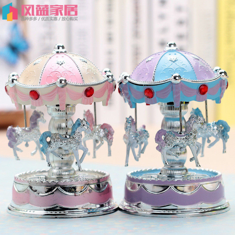 GLOWING CAROUSEL MUSIC BOX BIRTHDAY CAKE DECORATION ORNAMENTS BAKING DECORATIONS PLUG-INS MUSIC BOXES TANABATA GIFTS
