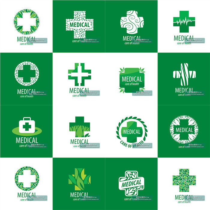 [248]绿色医药医疗红十字急救风格LOGO背景图 AI矢量设计素材