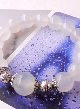 白色玛瑙招桃花透明水晶手链包邮