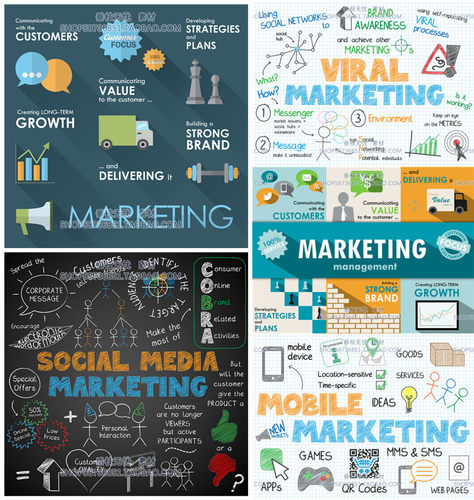 A3626矢量扁平化手绘商业商务市场营销信息图标icons AI设计素材