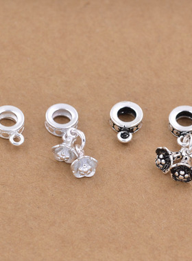 S925纯银泰银花朵吊坠圆点隔片 diy佛珠水晶手链项链三通饰品配件
