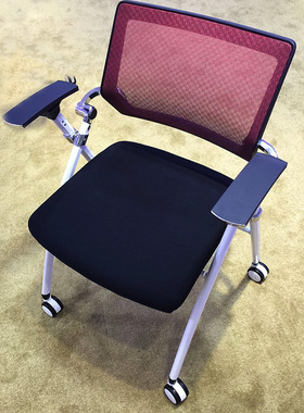 广州高档折叠会议椅黑色网布可叠放式培训椅折叠会客椅透气网布椅