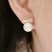 Powder makeup Korean fashion earring rhinestone bow Pearl Earring Korea quality women''s jewelry fashion earring accessories