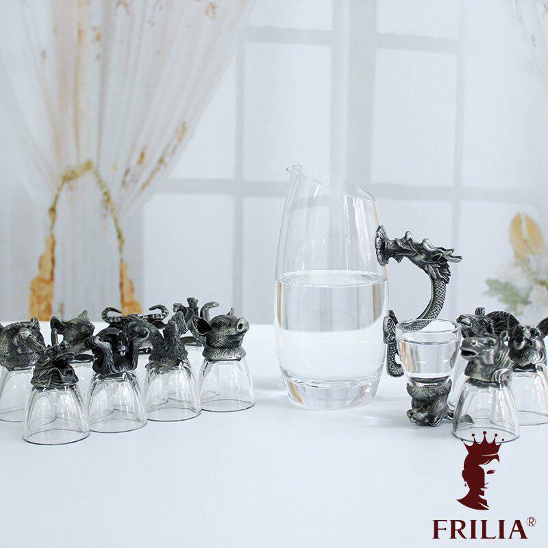 翡利亚白水晶白酒烈酒杯十二生肖套装小酒杯酒具生日结婚创意礼品