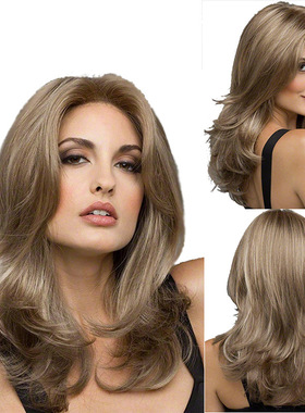 热销欧美时尚女士假发波浪卷中长发synthetic hair wig长卷发头套