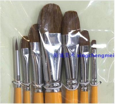 包邮凤凰牌 高级狼毫水粉笔 水彩笔舌峰黄色长杆套装画笔 8802S 7