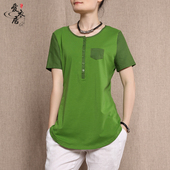2020夏装 t恤女文艺 新款 t恤 一衣江南 圆领纯棉短袖 女装 修身 K557A
