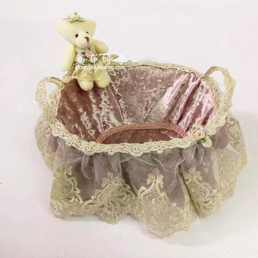 金丝绒蕾丝化妆品收纳盒篮布艺藤编收纳筐桌面遥控器收纳篮深筐