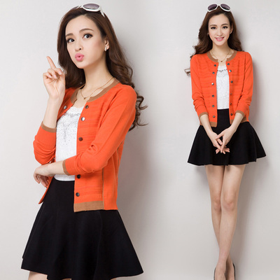 2015春秋新款韩版<em>短款女长袖</em>百搭<em>针织</em>小<em>开衫</em>