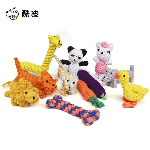 宠物玩具编织棉绳卡通玩具手工编织狗狗玩具鸭子狮子老虎熊猫玩具