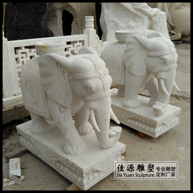 湖南汉白玉石雕缅甸象雕塑寺庙摆件神象大理石吸水小象招财如意象