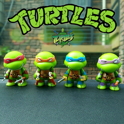 【绝品】2014电影版 4款q版忍者神龟可动手办 汽车摆件模型公仔