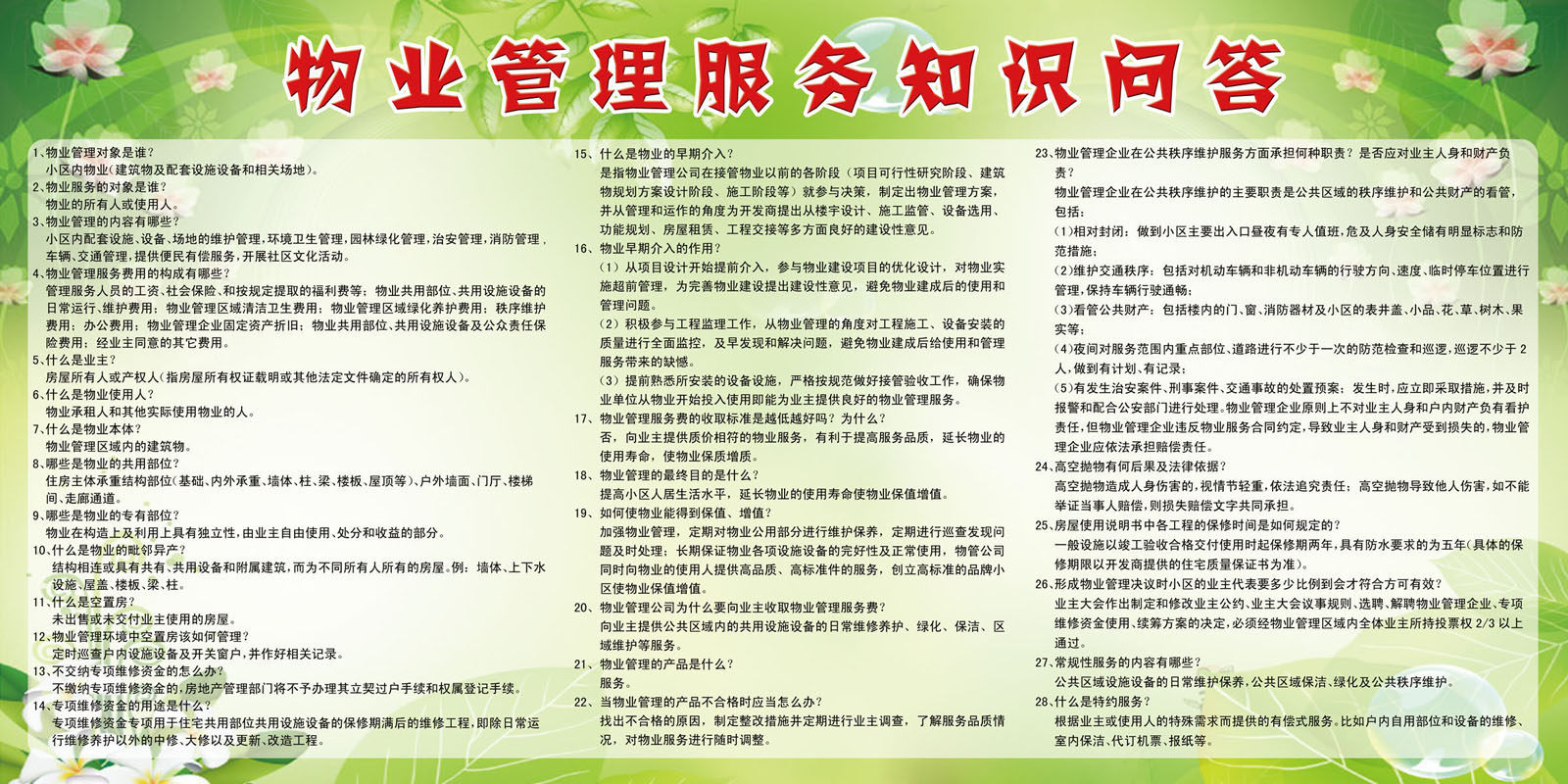 732海报印制展板写真喷绘贴纸387物业管理服务知识问答宣传栏