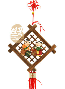 韩国传统工艺品韩食料理店挂件壁饰福娃娃小木框挂件G-G01082
