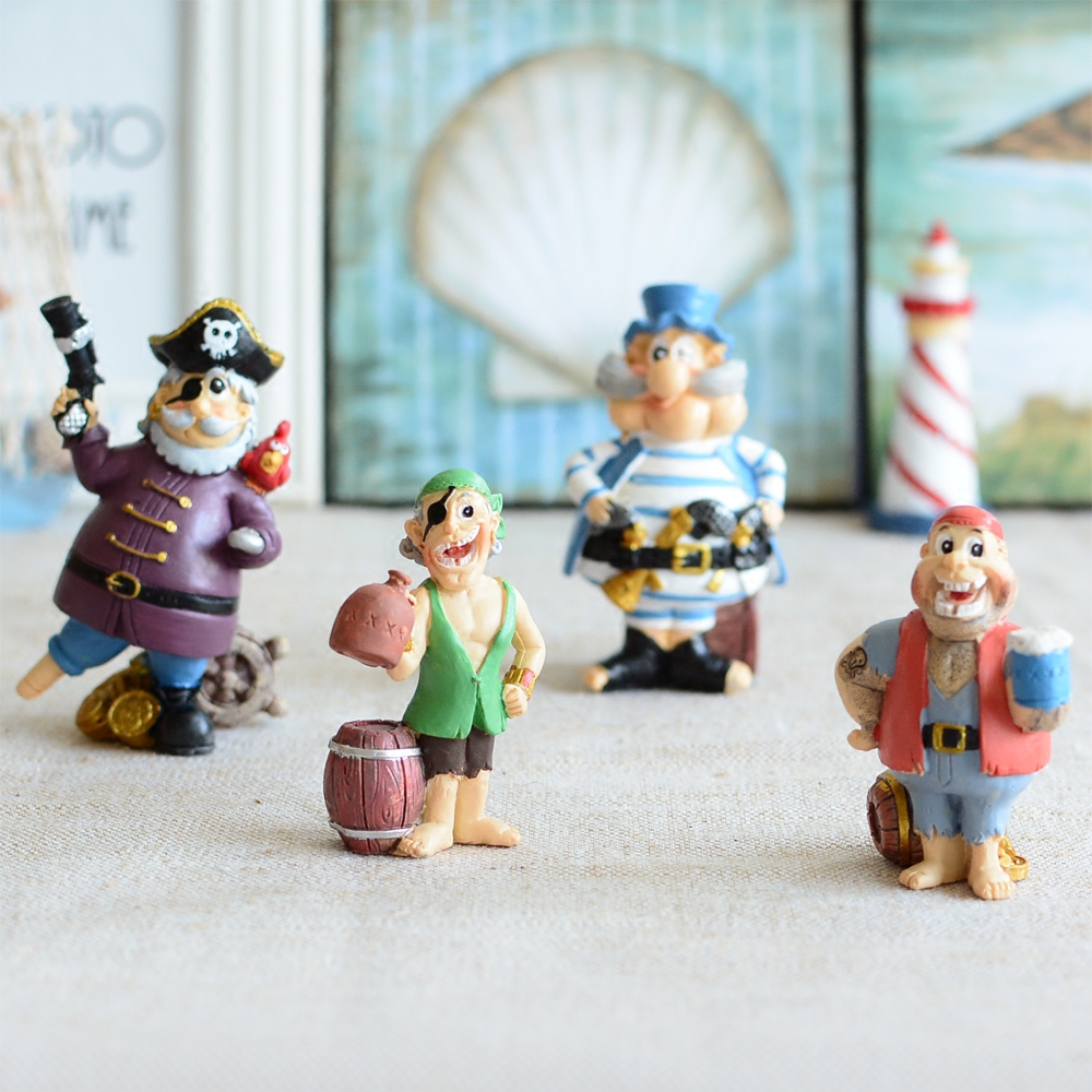 套十北欧海盗小摆件树脂手工彩绘卡通人物海洋风格家居装饰儿童房