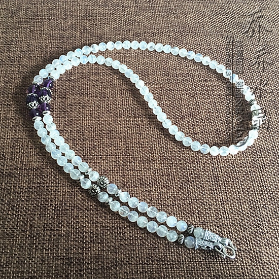 天然蓝月光石水晶民族风毛衣项链银色泰国佛牌挂链可定做其他款式