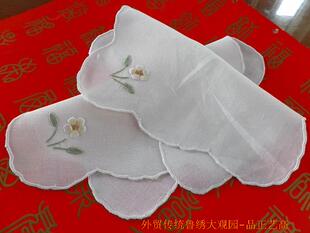 西餐巾茶巾手绢手帕口布餐垫白色亚麻手绣花鲁绣20*20/26*26cm