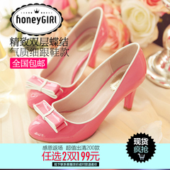 #HoneyGIRL Tian Shen 2015 spring new bow light round OL shoes stiletto high heels shoes