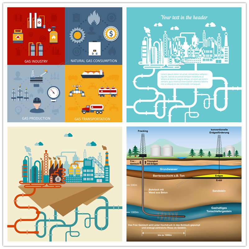 A0948矢量扁平化信息图能源油气石油资源icons管道 AI设计素材
