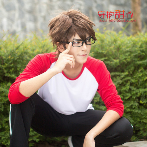 {甜心家}包邮钻石王牌 御幸 一也 捕手混棕色反翘款式cosplay假发