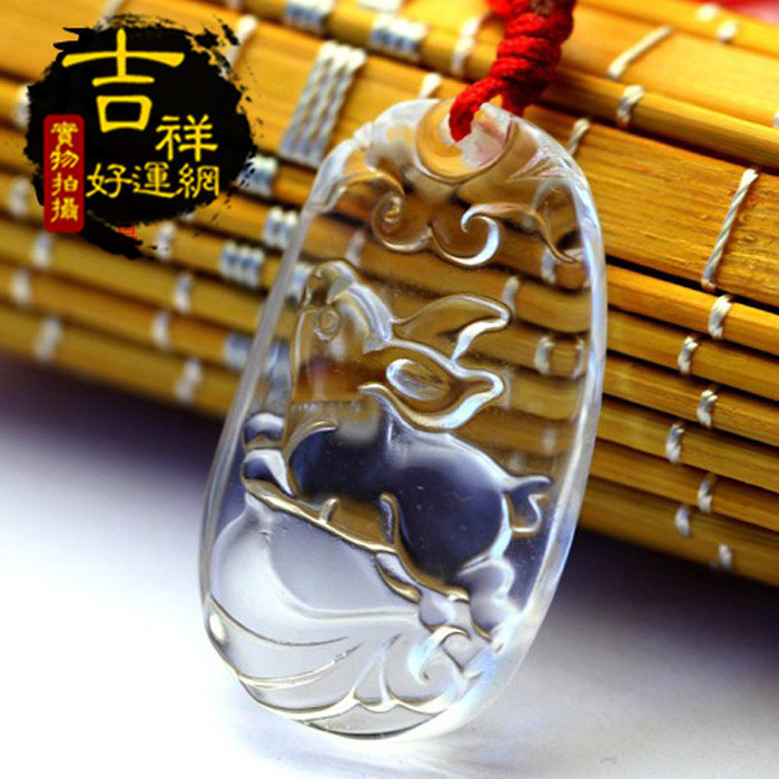 天然白水晶属羊人2025年吉祥物吊坠鸿兔赐宝