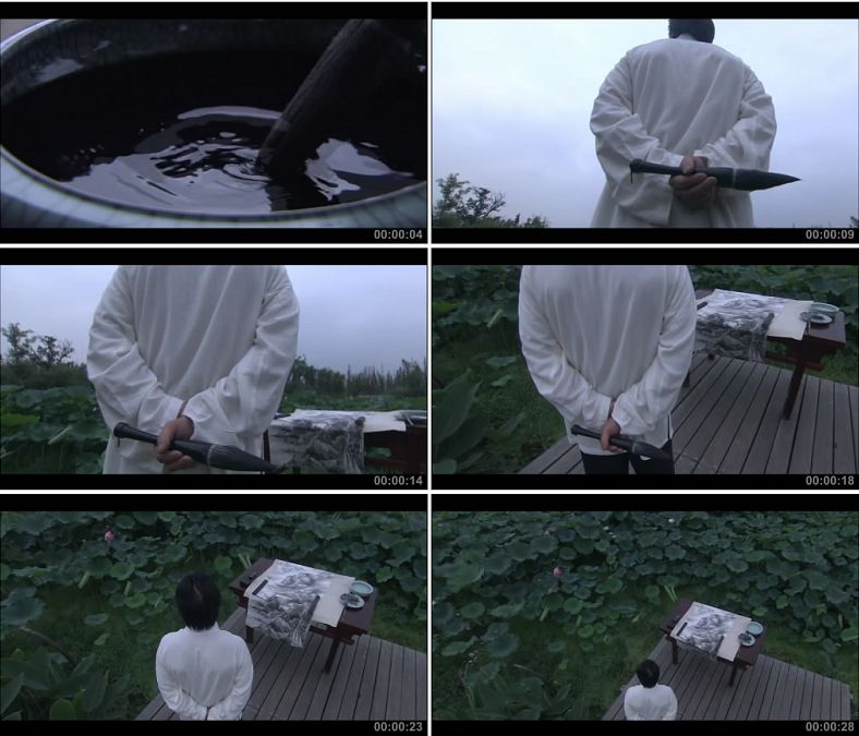 毛笔洗笔国画水墨山水画大师风范/书法/中国高清实拍视频素材