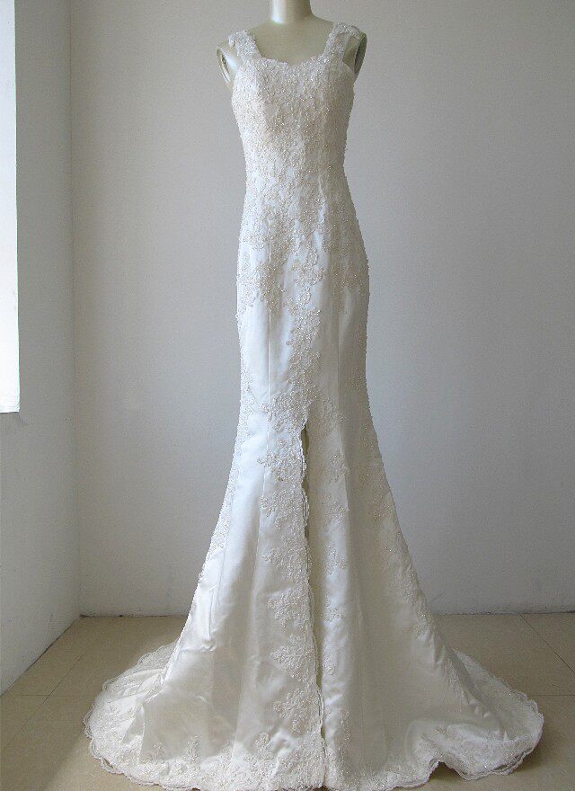 样衣法国原单重工珍珠钉珠奢华闪亮新娘性感修身拖尾婚纱礼服孤品