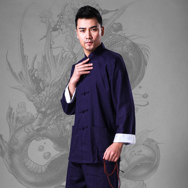 男式功夫衫棉麻中式晨练装黑色中年唐装传统连袖套装服装民族休闲