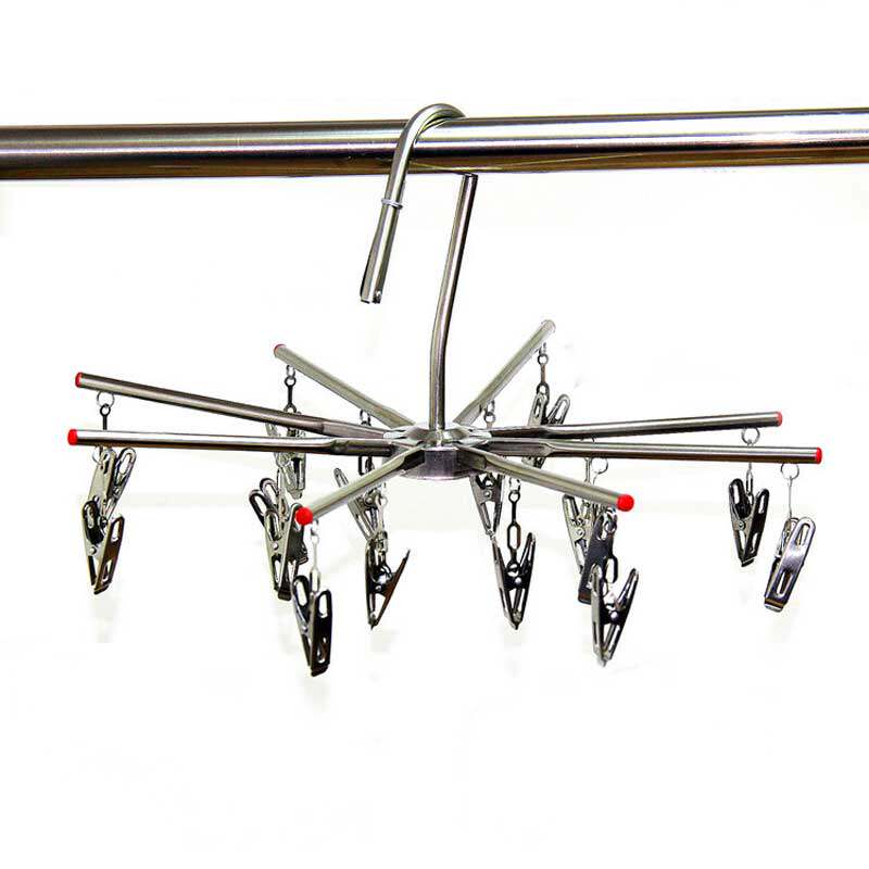 【防风】不锈钢多夹架/百脚架/宝宝衣服架/袜子架/伞型16只夹