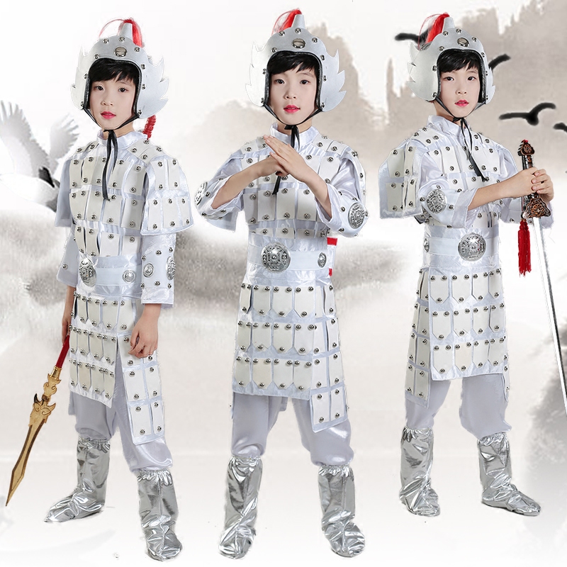 儿童盔甲古装花木兰打鼓杨戬二郎神小将赵云三国铠甲战袍演s出服