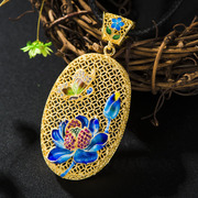 Thai gold-plated cloisonne vintage pendants Joker filigree flower pendant women fashion burning blue pendant wave