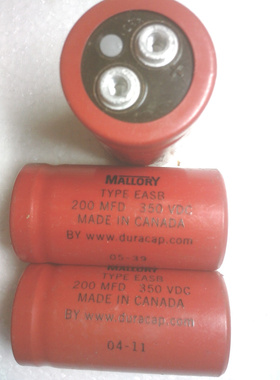 加拿大产红皮 MALLORY 摩罗利电容 350V 200UF 螺丝脚高压电容