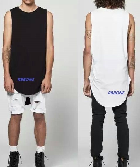 men singlet 经典前短后长加长款素色打底欧美高端街头背心说唱
