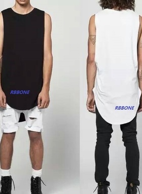 men singlet 经典前短后长加长款素色打底欧美高端街头背心说唱