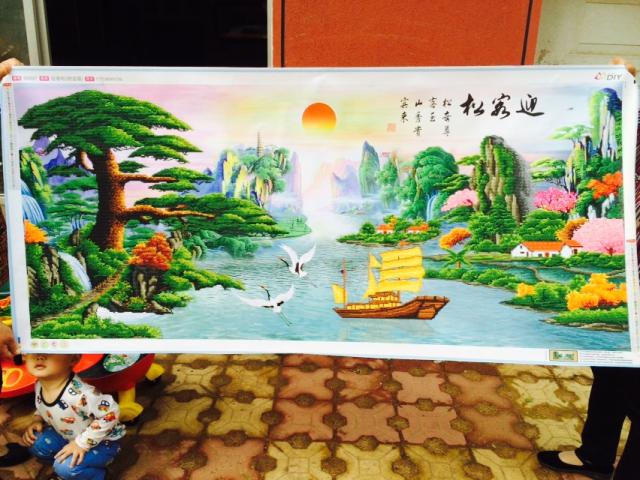 纯手工十字绣成品钻石画5d魔方钻迎客松财运版财源滚滚招财进宝