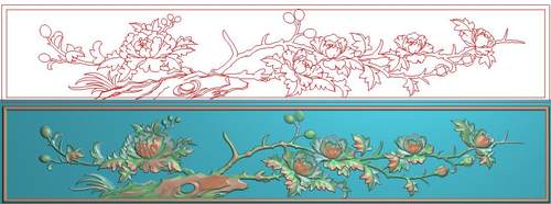 高清精雕图jdp灰度图bmp浮雕图电脑雕刻图精品牡丹花围板539x96