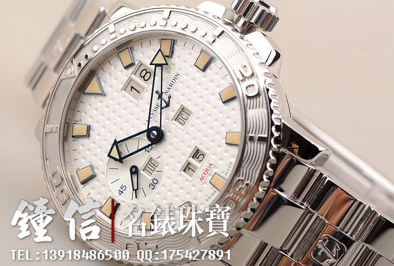 已售出【97新】雅典航海系列白盘万年历自动机械钢带潜水男表333-55-7